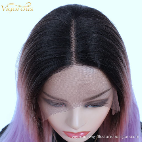 Vigorous best ombre purple color  27 inch curl bulk women heat resistant silk premium synthetic hd lace front wig
